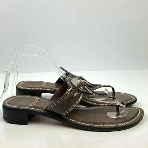 Bernardo sandals 7.5 chocolate brown leather south western bolo thong flip flops - Picture 3 of 12